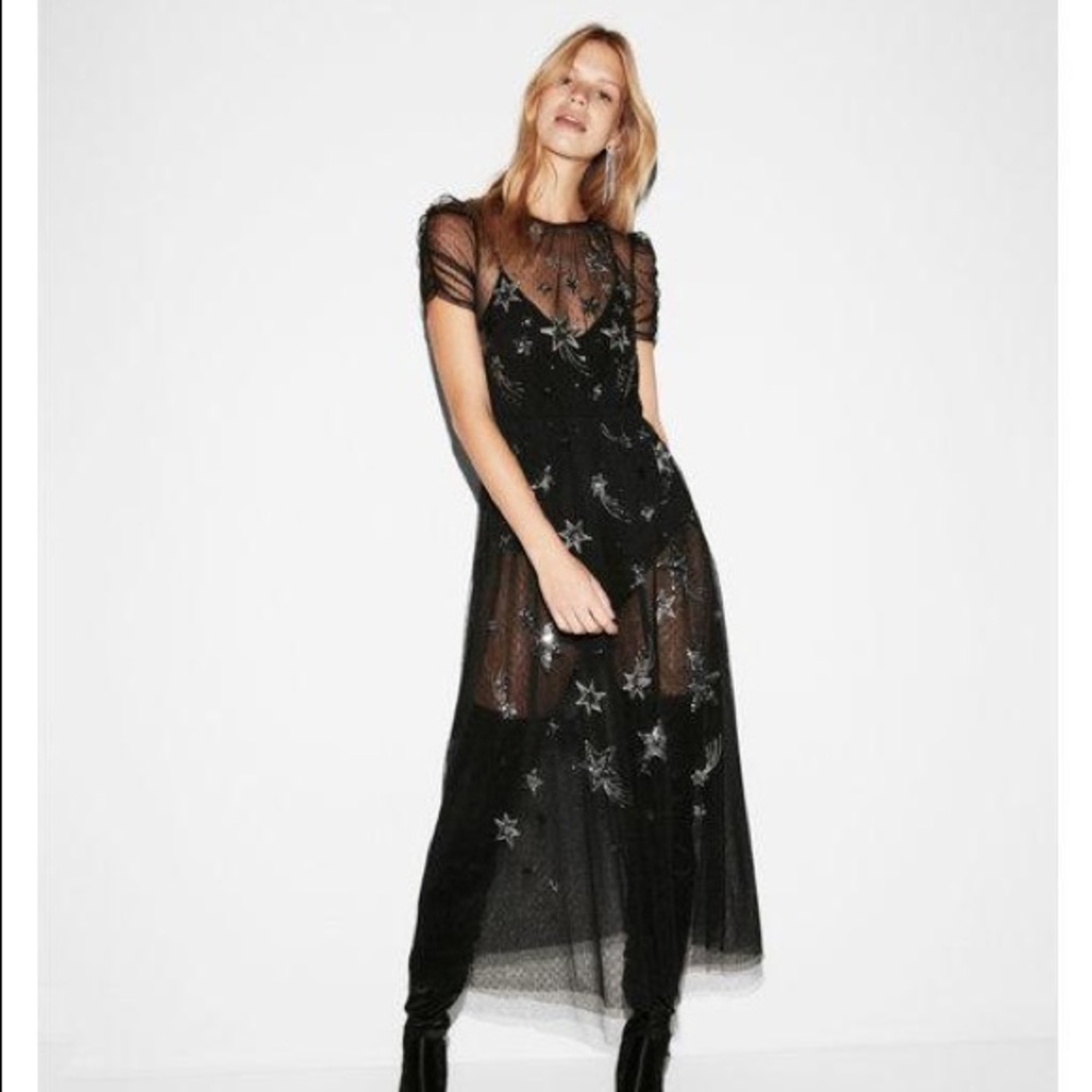 Express Sequin Star Sheer Maxi Dress